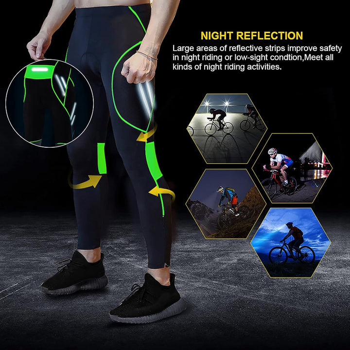 MEETWEE Herren Radlerhose Lange Fahrradhose, Kompression Radhose Leggings Radsport Hose für Männer E