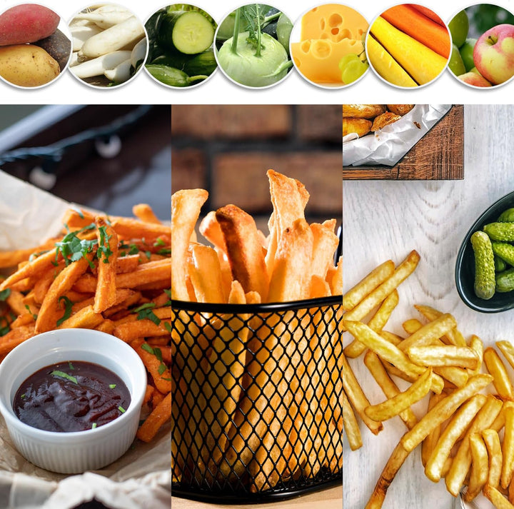 com-four® Pommesschneider - Kartoffelpresse mit 2 Schneideeinsätzen - Pommes Frites Schnitzer aus Ed
