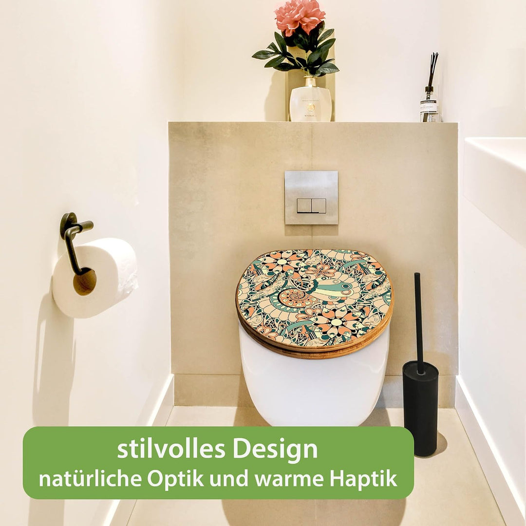 banjado Design WC Sitz Bambus Absenkautomatik 45,8x37,5cm - Toilettendeckel mit Absenkautomatik Holz