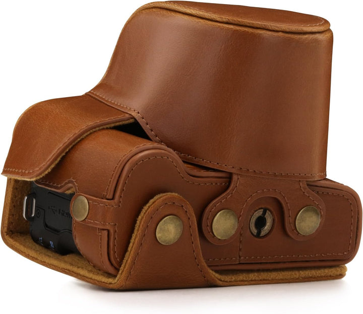 MegaGear MG1448 Canon EOS M50 (15-45mm) Ever Ready Leder Kamera-Case mit Trageriemen - Hellbraun, He