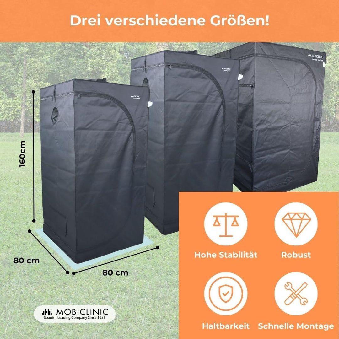 Mobiclinic®, Growzelt 80x80x160 cm, Indoor, Premium Mylar 97% reflektierend, Hydroponisches System,