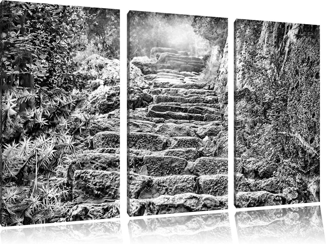 Pixxprint Schöne alte Steintreppe als Leinwandbild/Grösse: 3 Teilig (120x80) cm/Wandbild/Kunstdruck/