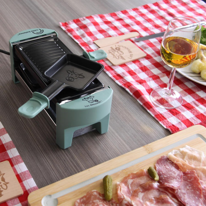 LITTLE BALANCE 8746 Raclette 2 Meuuuh...!, Raclette-Gerät für 1/2 Personen, abnehmbarer Grill, 2 Spa