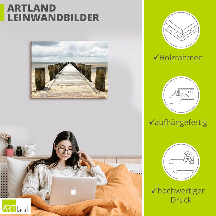 ARTland Leinwandbilder Wandbild Bild auf Leinwand 60x45 cm Landschaften Strand T9NK Steg Ins Watt 60
