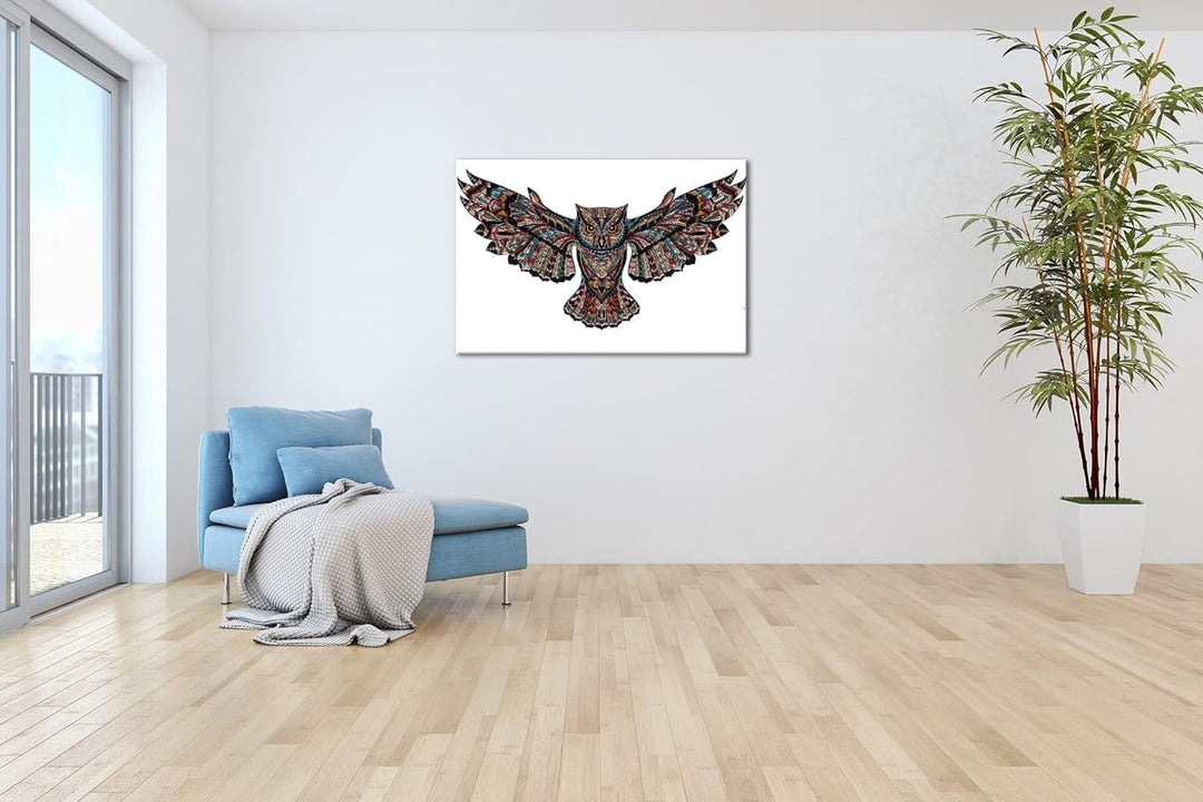 deyoli Mosaik Eule Format:90x60 cm als Leinwandbild, Motiv fertig gerahmt auf Echtholzrahmen, Hochwe