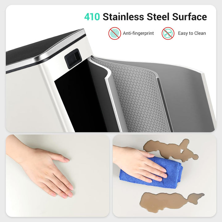 LIFERUN Mülleimer 2 Fächer, Abfalleimer Küche 60L (2x 30 Liter), aus Metall, mit Softclose Deckel, 2