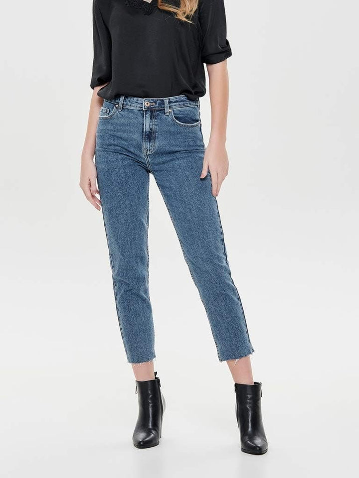 ONLY Damen Onlemily Hw Straight ANK Col PNT Hose 25W / 32L Dark Blue Denim, 25W / 32L Dark Blue Deni