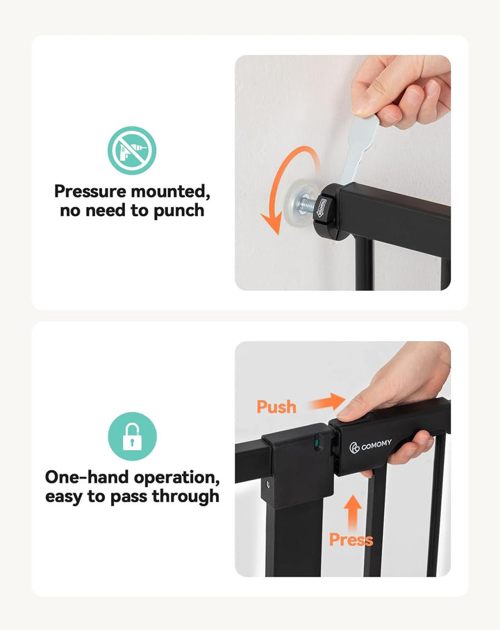 COMOMY Sicherheitsgitter für Kinder, sehr hoch, 75 – 117 cm, Treppe, ohne Bohren, ausziehbar, automa