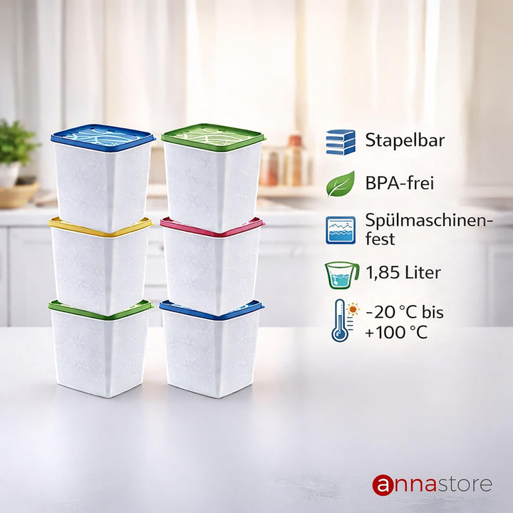Annastore 6 x hochwertige Tiefkühldosen von -20°C bis + 100°C - Gefrierdosen - Luftdicht - Tiefkühlb