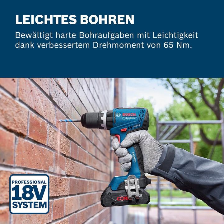 Bosch Professional 18V System Akku-Bohrschrauber GSB 18V-65 (bürstenloser Motor, Kopflänge 175, inkl