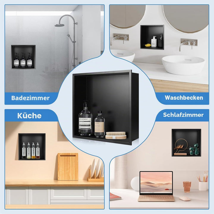 DBREAKS Wandnische Dusche Edelstahl, 32 * 32 * 8.5cm Duschnische, Wandnische Einzelregal Lagerung, D