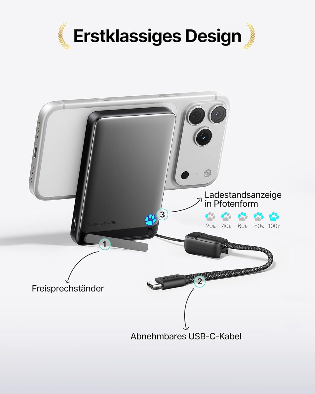 INIU für Magsafe Power Bank, Schlanksten 10000mAh Qi2-zertifiziert 15W Magnetische Powerbank, 45W Ul