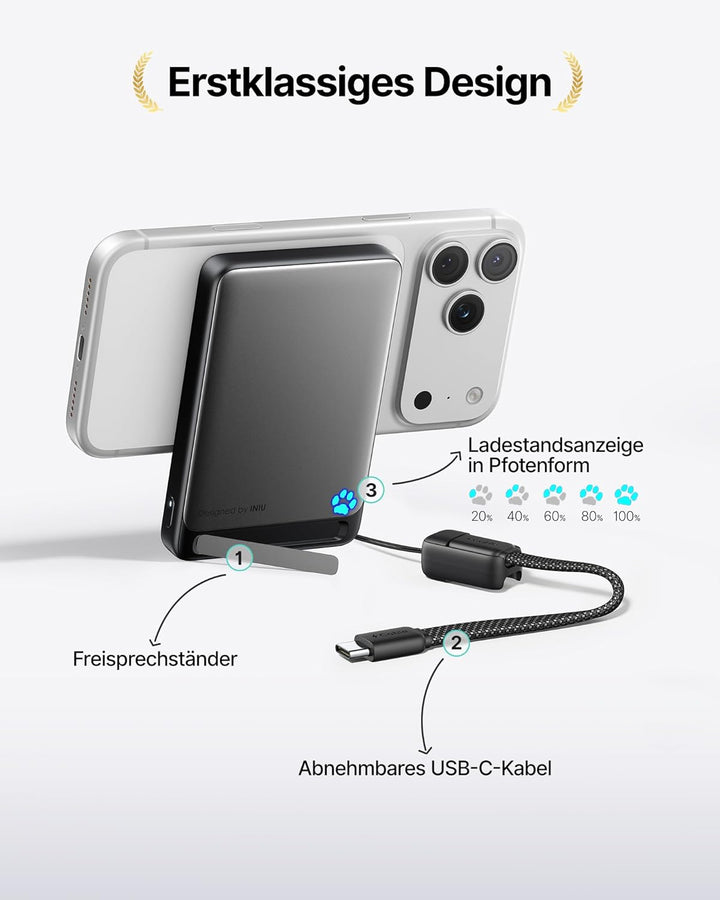 INIU für Magsafe Power Bank, Schlanksten 10000mAh Qi2-zertifiziert 15W Magnetische Powerbank, 45W Ul