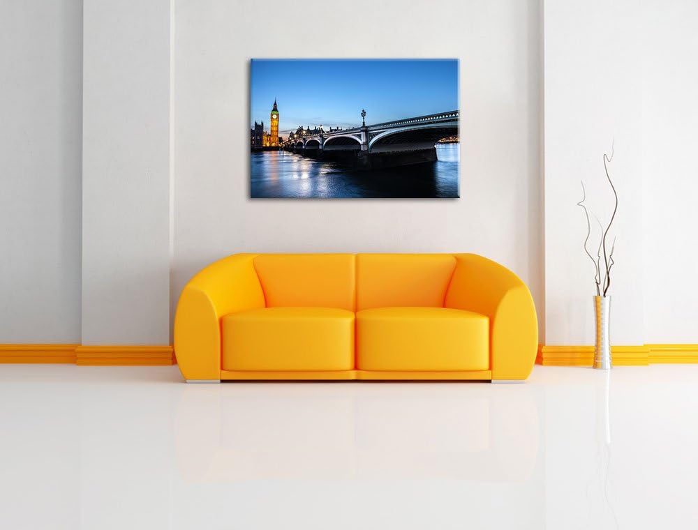 Westminster Bridge und Big Ben bei Nacht Format: 100x70 auf Leinwand, XXL riesige Bilder fertig gera