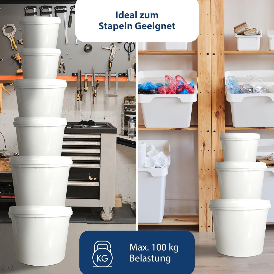 MIG Eimer mit Deckel 10L weiss - 20x 10 Liter stapelbare Plastikeimer mit Deckel - Vielseitiger Baue