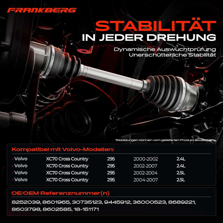 Frankberg Antriebswelle Vorderachse Links Kompatibel mit S60 I 2.4L 2.5L 2002-2010 V70 II SW 2.4L 20
