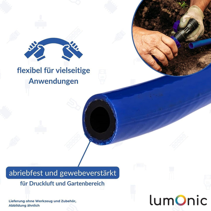 Lumonic 20m Druckluftschlauch I 13mm I flexibel, abriebfest und gewebeverstärkt I Druckluft & Bewäss