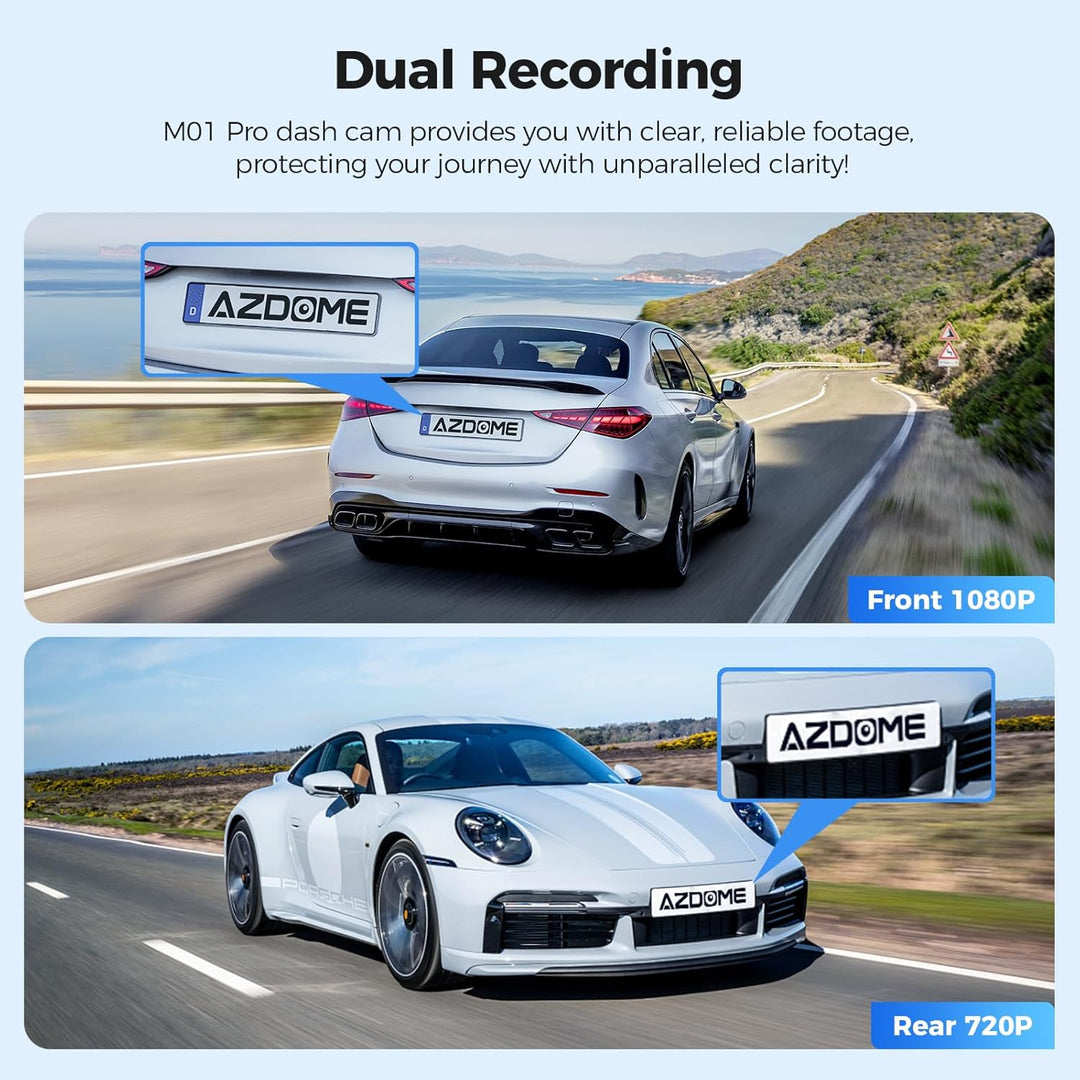 AZDOME Dashcam 1080P FHD Autokamera mit 3 Zoll Bildschirm, 150° Weitwinkelobjektiv, Loop-Aufnahme, G