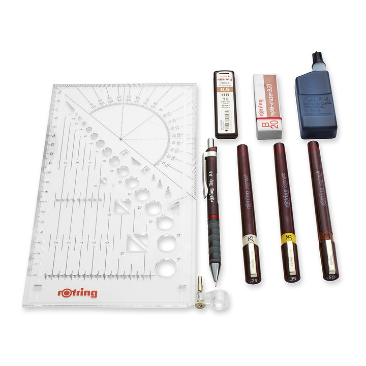 rOtring Isograph Fineliner College Set | 3 Isograph Tuschefüller (0,25 mm, 0,35 mm und 0,50 mm), Tik