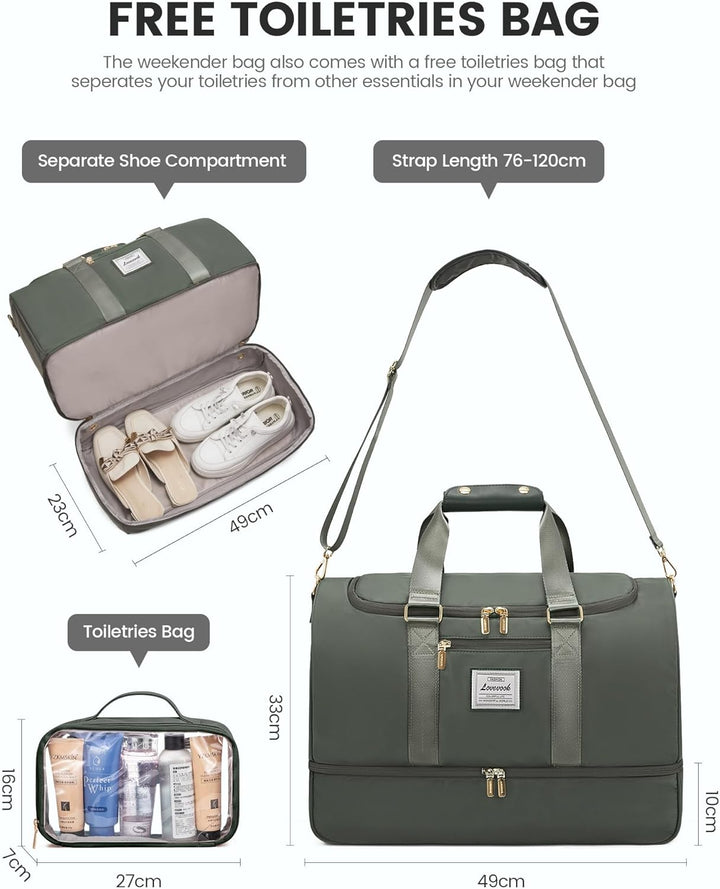 LOVEVOOK Sporttasche Reisetasche Damen, Weekender Travel Bag mit Kulturtasche, Schuhfach & Nassfach,
