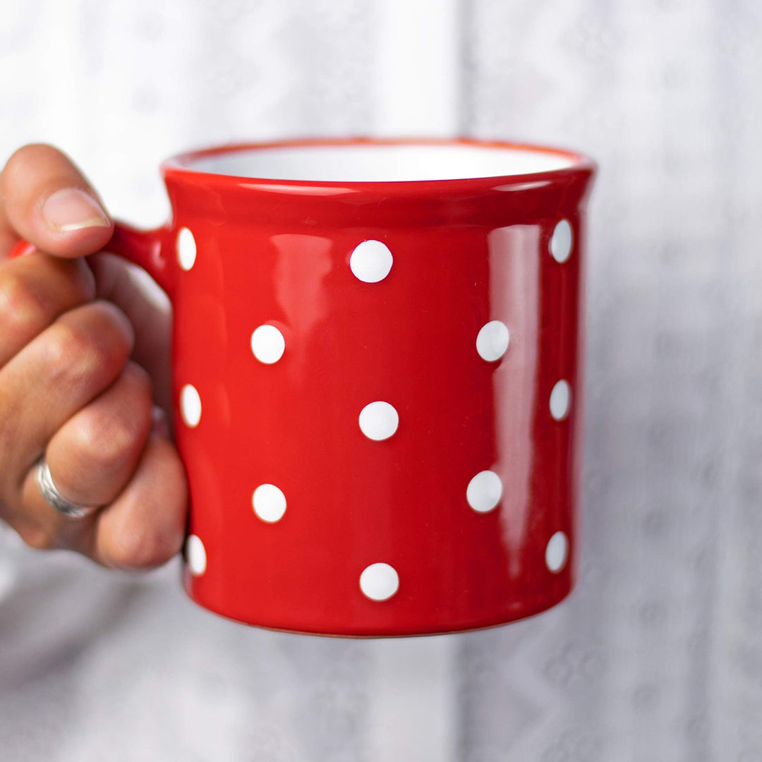 City to Cottage® - Keramik XXL Becher 500 ml | Kaffeebecher | Rot und Weiss | Polka Dots | Handgemac
