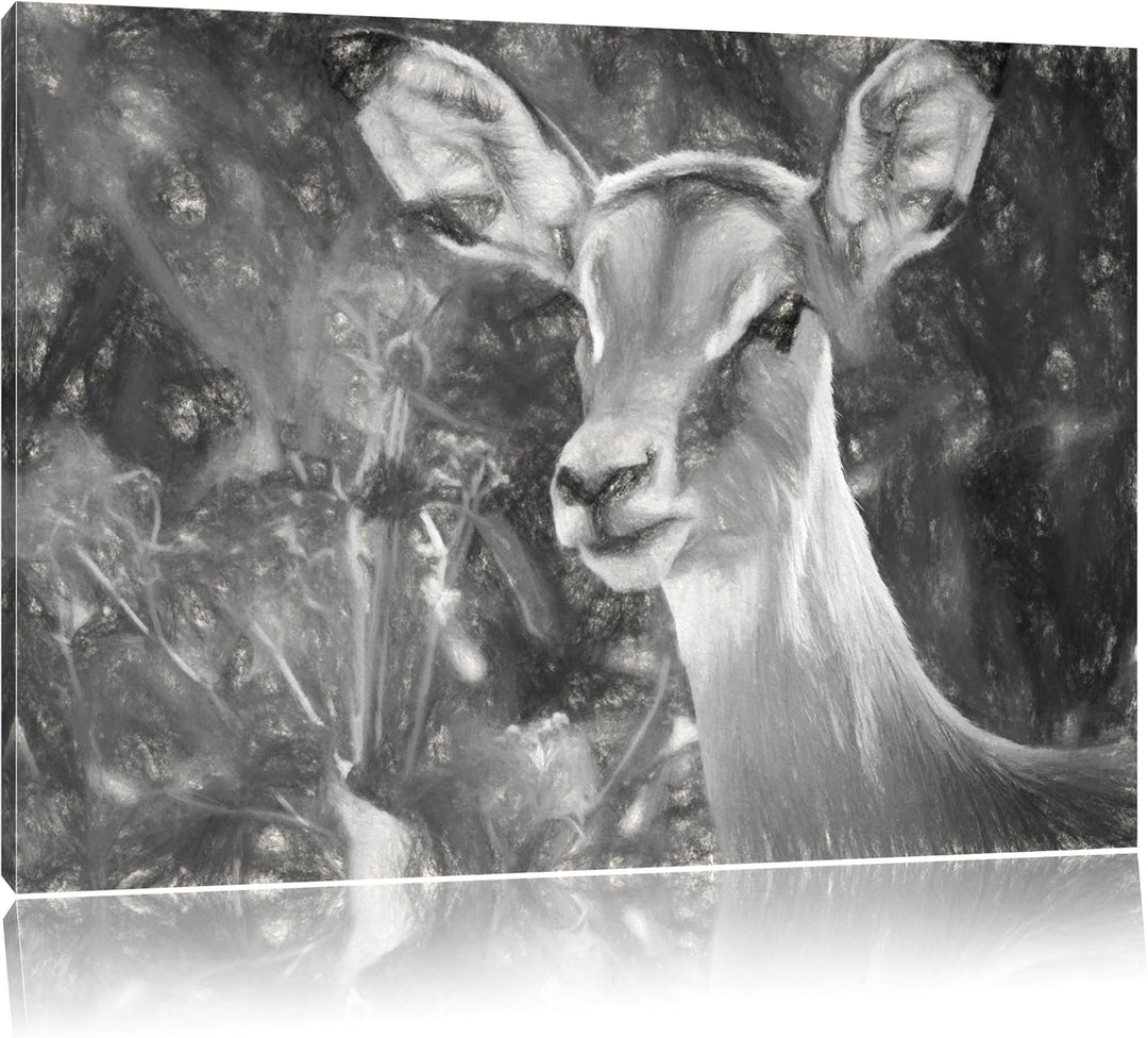 niedliches Reh vor hoher Wiese Spezial Format: 100x70 cm auf Leinwand, XXL riesige Bilder fertig ger