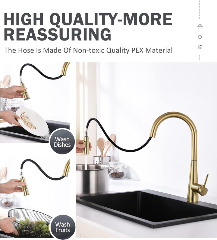 Tohlar Niederdruck Armatur Küche Gold, Küchearmatur mit Ausziehbare Brause, Niederdruck Wasserhahn K