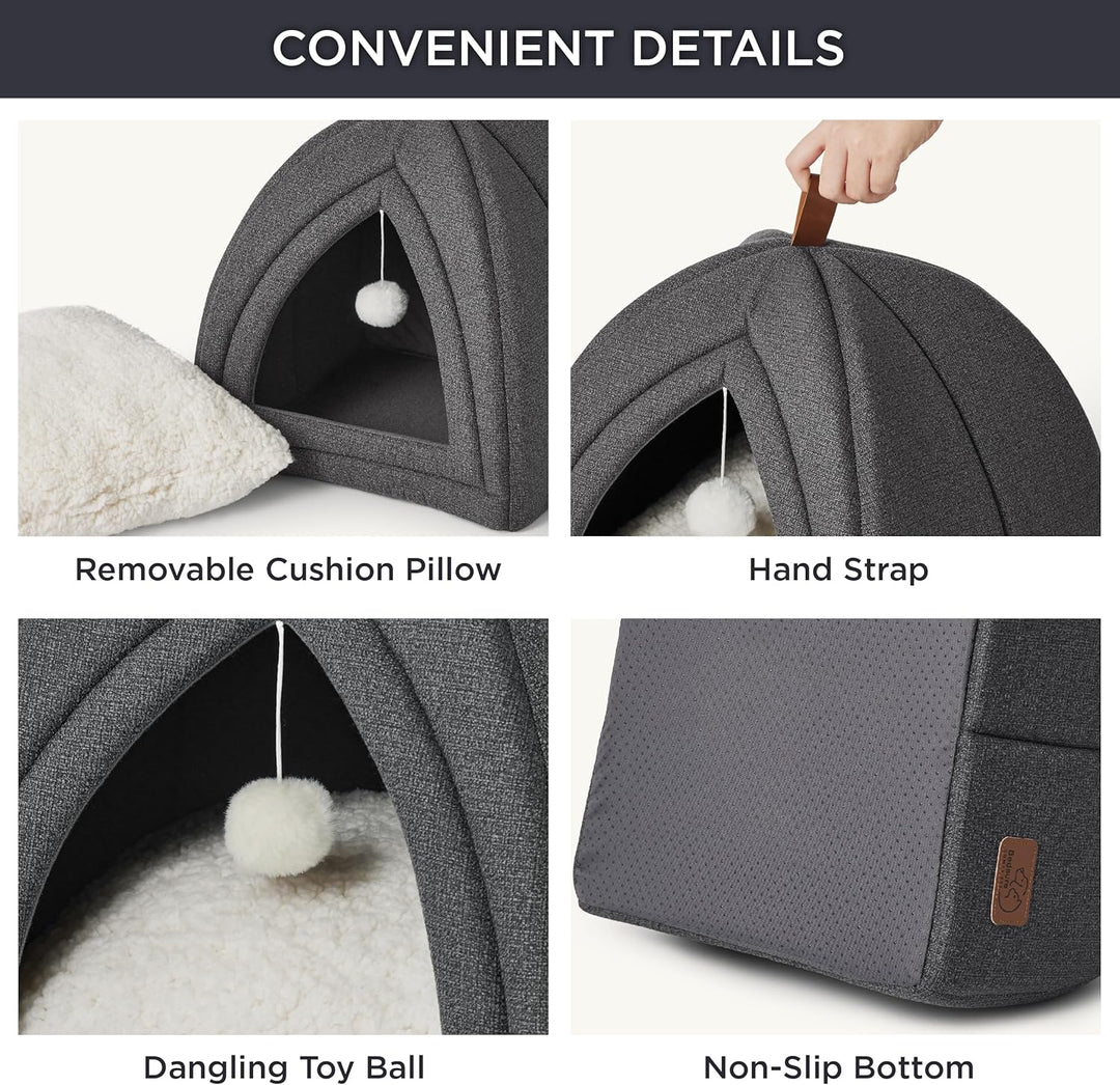 BEDSURE Katzenbett grosse Katzen Katzenhöhle- 44x44x44 cm Katzenhaus Indoor mit abnehmbarem Sherpa K