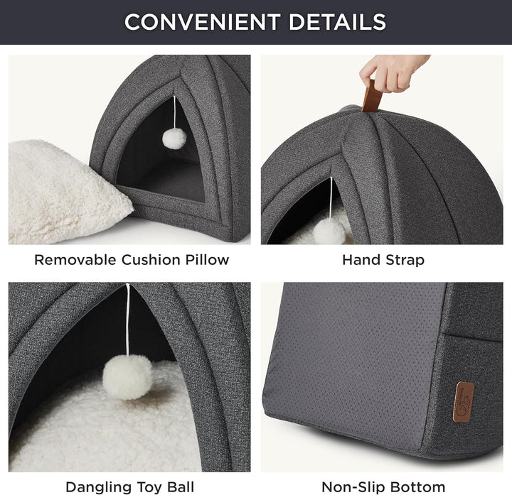 BEDSURE Katzenbett grosse Katzen Katzenhöhle- 44x44x44 cm Katzenhaus Indoor mit abnehmbarem Sherpa K