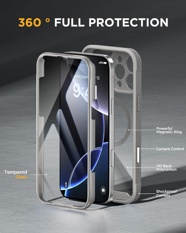 Miracase 360 Grad für iPhone 16 Pro Max Hülle 6,9 Zoll mit Magsafe, Eingebaut Glas Schutzfolie Kompl