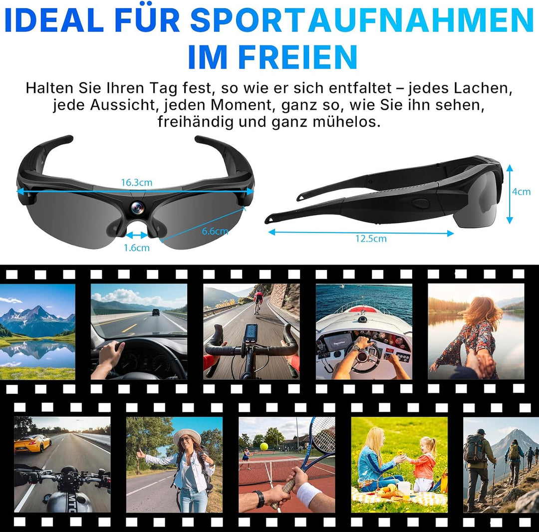 Sonnenbrillen mit Actionkamera, 120°-Smart-Brillen-Kamera (schwarz) | Brillen-Actionkamera mit WLAN,
