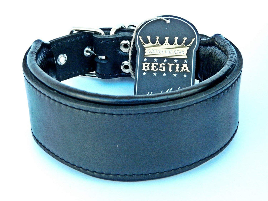 Bestia Echtleder Hundehalsband mit weicher Leder Innenpolsterung. 6,5 cm breit. Passfit. 100% Echtle
