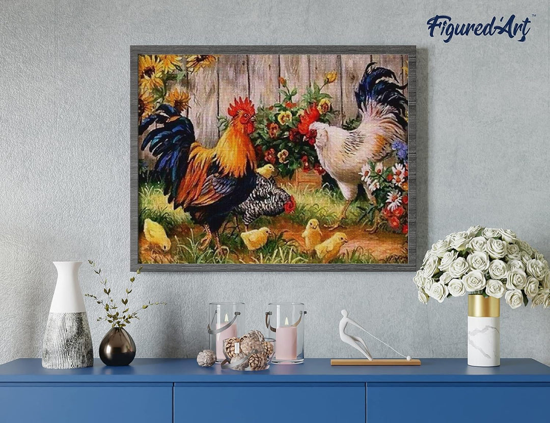 Figured'Art Diamond Painting Erwachsene 40x50cm Ganze Leinwand gerollt Hähne und Kücken 5D Bilder Ec