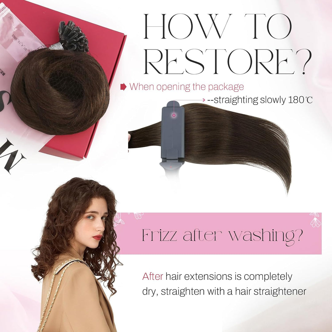 Moresoo Echthaar Extensions Bondings 1g Remy U Tip Keratin Bondings Echthaar Extensions Dunkelbraun