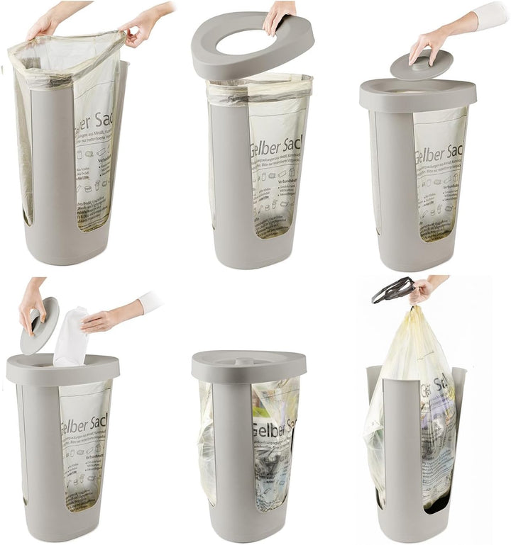 Rotho Fabu 2er-Set Müllsackständer gelber Sack mit Deckel, Kunststoff (PP recycelt), (40.0 x 40.0 x