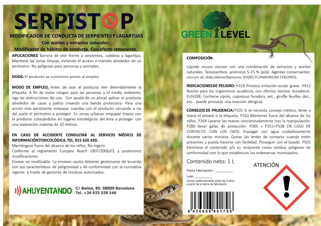 Serpistop Flüssigkeitsabwehrmittel für Schneiden und Reptilien, 1 Liter