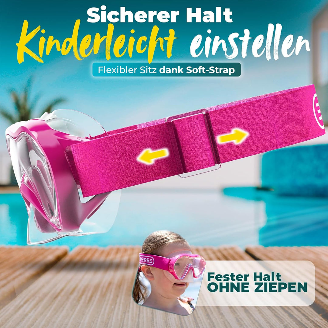 KIDVERSE Taucherbrille Kinder mit Schnorchel ab 5 Jahre - CE & Dermatest geprüfte Taucherbrille mit
