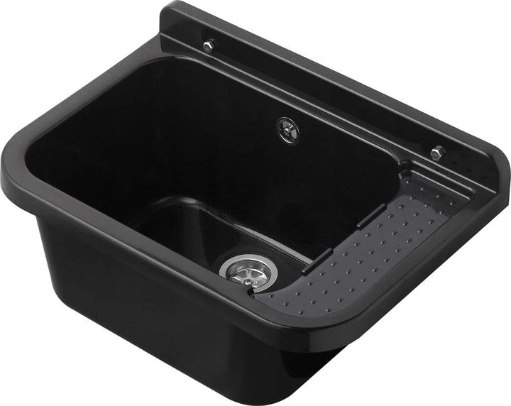 VBChome Ausgussbecken 50 x 34 x 21 cm Schwarz Spülbecken Waschtrog mit Überlauf Waschbecken für Gewe