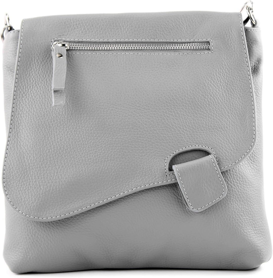modamoda de - T146 - ital. Umhängetasche Schultertasche aus Leder Telegrau, Telegrau