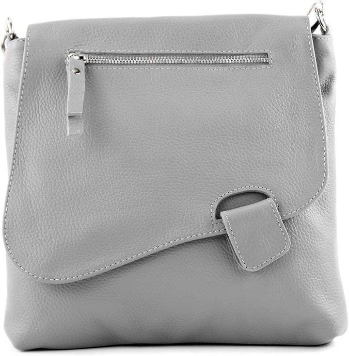 modamoda de - T146 - ital. Umhängetasche Schultertasche aus Leder Telegrau, Telegrau
