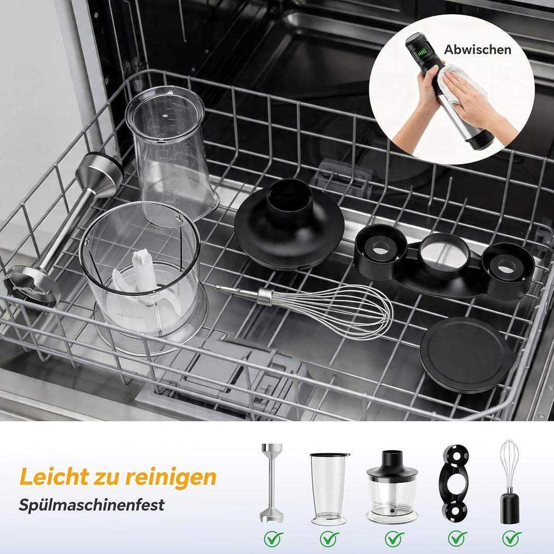 Ribelli Stabmixer Set 5-in-1 leistungsstark mit 1200W – Edelstahl Pürierstab stufenlos, Hand Blender