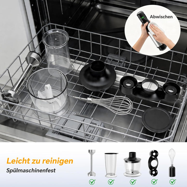 Ribelli Stabmixer Set 5-in-1 leistungsstark mit 1200W – Edelstahl Pürierstab stufenlos, Hand Blender