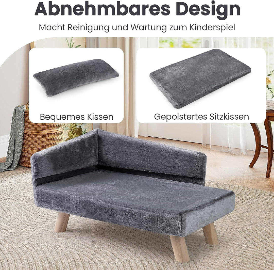 COSTWAY Katzensofa Luxus, Katzenbett erhöht, bis 50 kg, Katzencouch mit 2 Kissens, Rückenlehne &amp; Hol