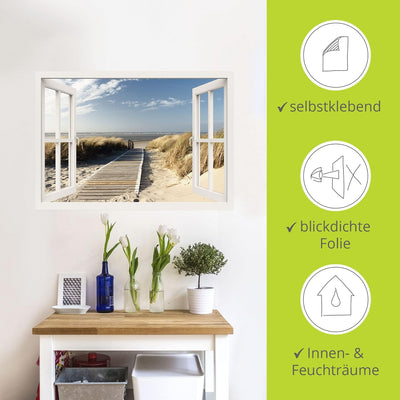 ARTland Wandbild selbstklebend Vinylfolie 100x70 cm Fensterblick Fenster Strand Meer Maritim Düne Le