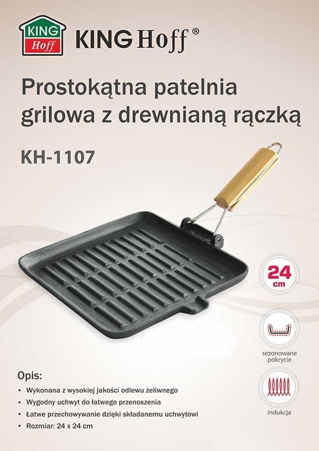 KING HOFF Gusseisenpfanne Grill Pfanne mit Holzgriff Induktion geeignet 24 cm, 24 cm