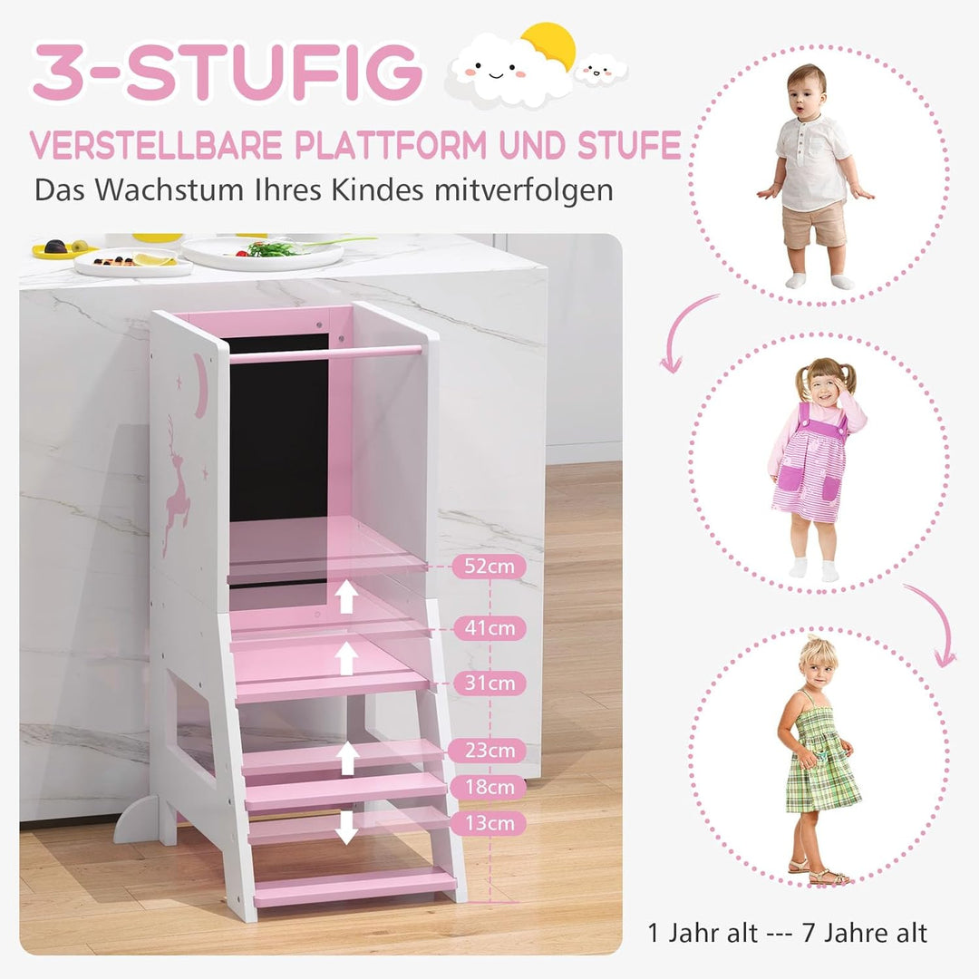 GOPLUS Lernturm Kinder, Mehrzweck-Tritthocker aus Holz mit 3 verstellbare Höhen, Lernstuhl Baby mit
