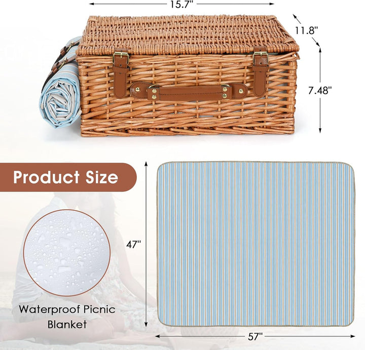 HappyPicnic Wicker Picknickkorb für 4 Personen, Willow Storage Hamper Service Geschenkset für Campin