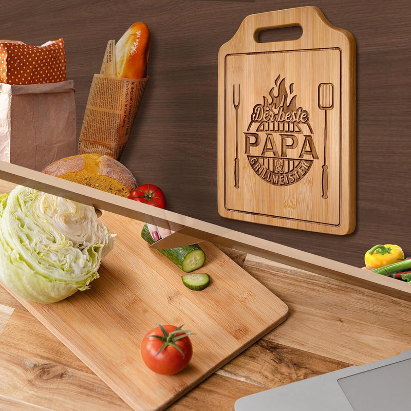 Giftasy Geschenke für Papa - Graviertes Bambus Schneidebrett mit Spruch, Bester Papa Geschenke, Gebu