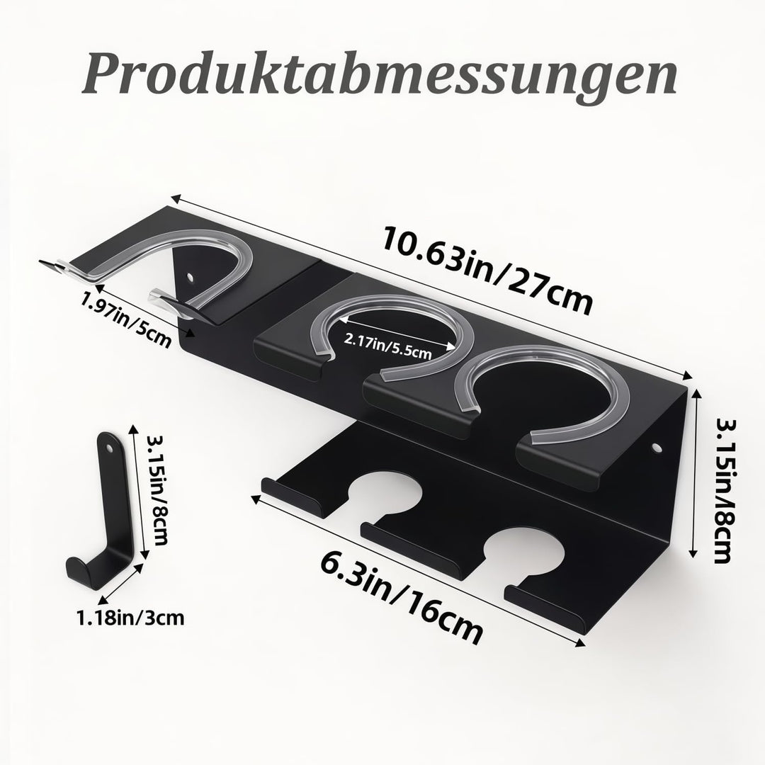 Föhn Halterung, 3in1 Fönhalter Ohne Bohren für Bad, Föhn und Glätteisen Halterung Wandmontage Haartr