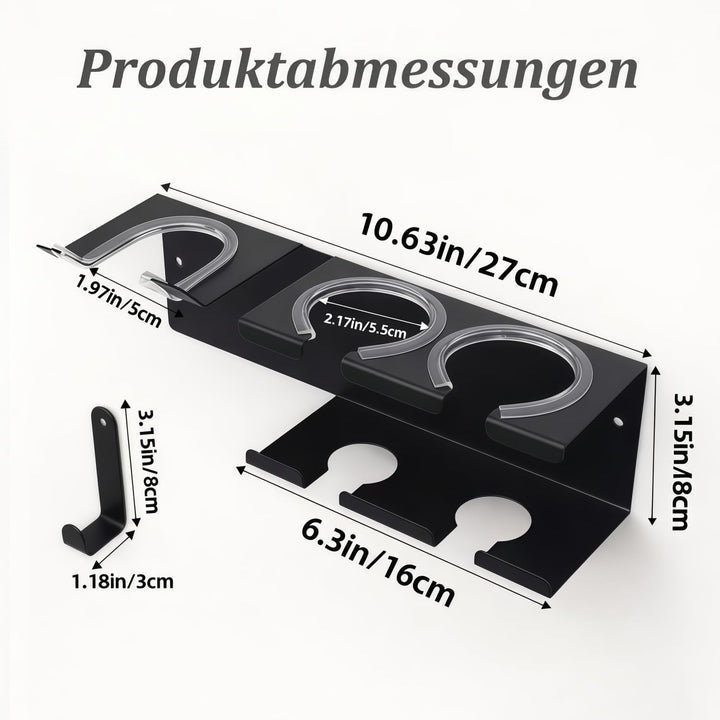 Föhn Halterung, 3in1 Fönhalter Ohne Bohren für Bad, Föhn und Glätteisen Halterung Wandmontage Haartr
